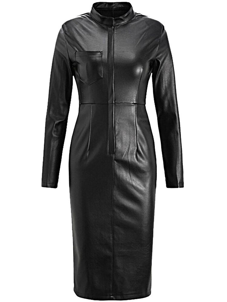 Slim Black Soft Stretchy Faux Leather Dress - S.A.D.A. Chicc